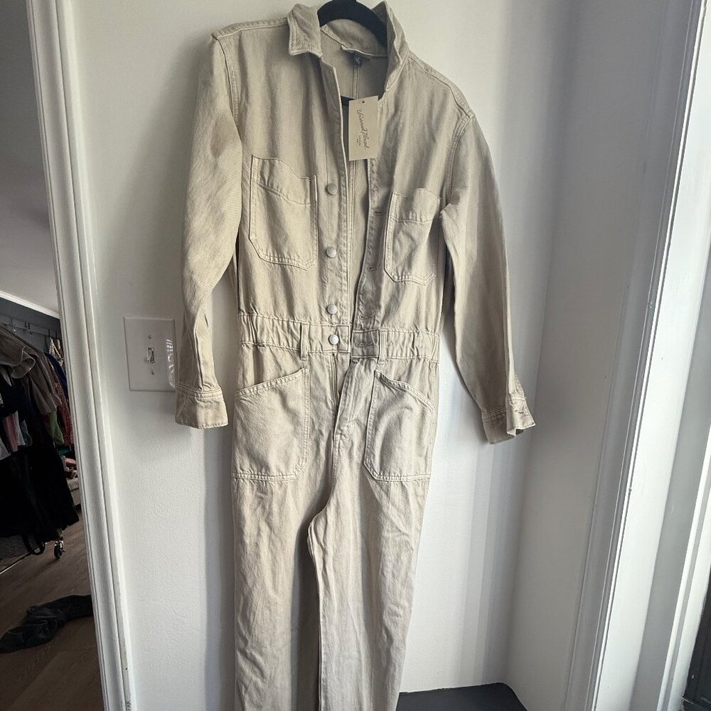 Women’s Denim Jumpsuit Universal Thread Baggy Painters Jumper Cotton Beige NWT